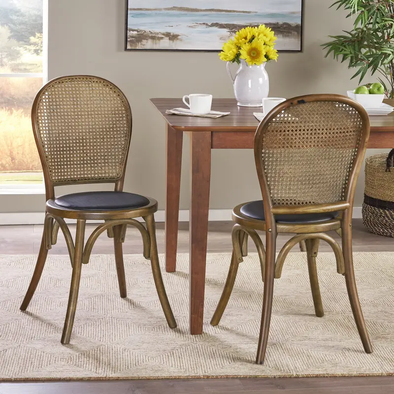Beech Wood & Rattan Dining Chairs – Light Natural Aesthetic, 2-Pack (Nh313013) 1