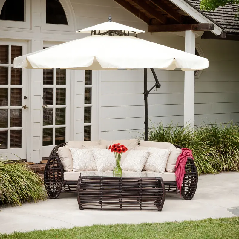 Beige Cantilever Umbrella With Adjustable Tilt For Extended Shade Coverage - Nh934592 1