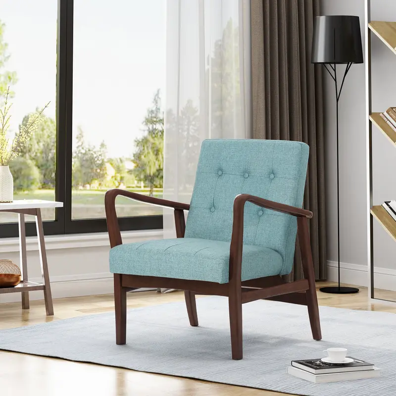 Birch-Framed Mid-Century Fabric Club Chair - Nh699503 1