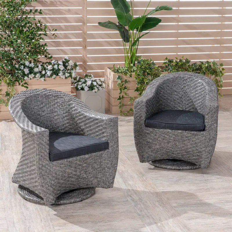 Black-And-Charcoal Wicker Patio Swivel Chairs – Nh112703 1