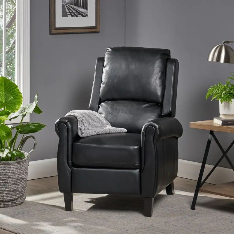 Black Genuine-Look Leather Recliner – Classic Club Chair - Nh795692 1
