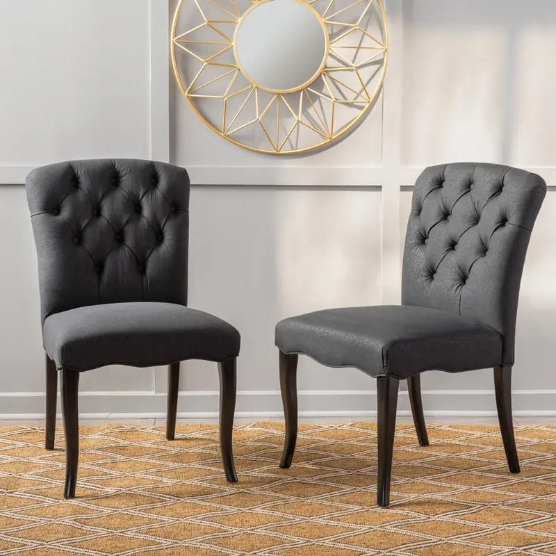 Black Scroll-Design Fabric Dining Chairs – 2-Pack (Model Nh635592) 1
