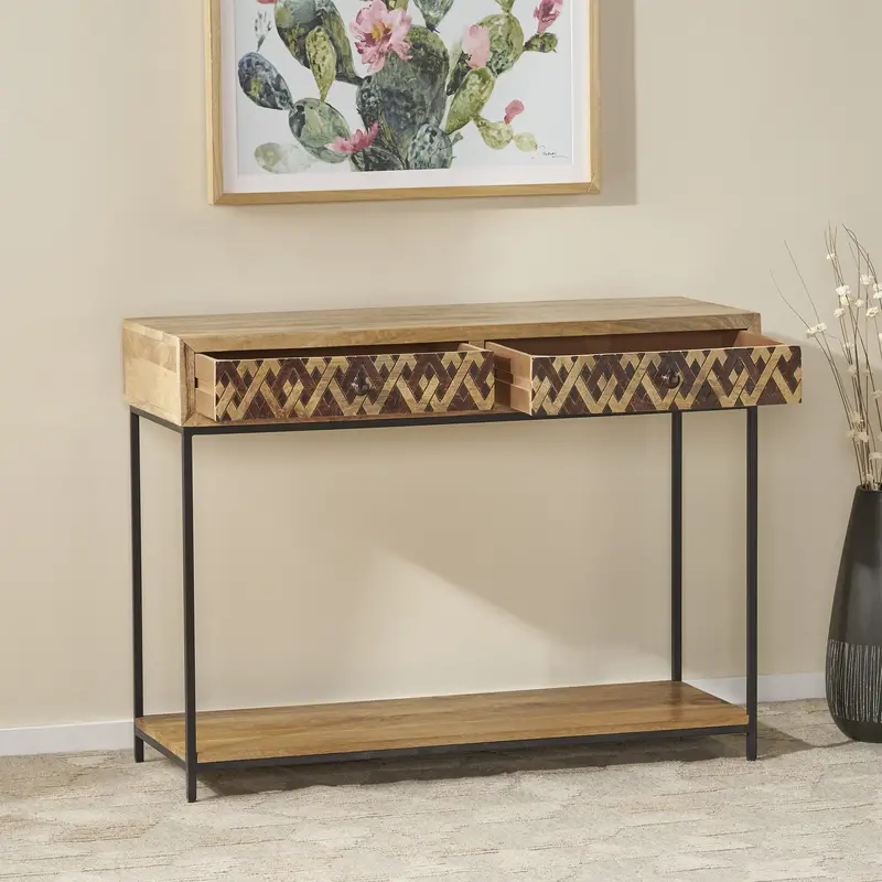 Bohemian-Style Console Table – Eclectic Shape, Textured Surface, Handcrafted Vibe (Nh328113) 1