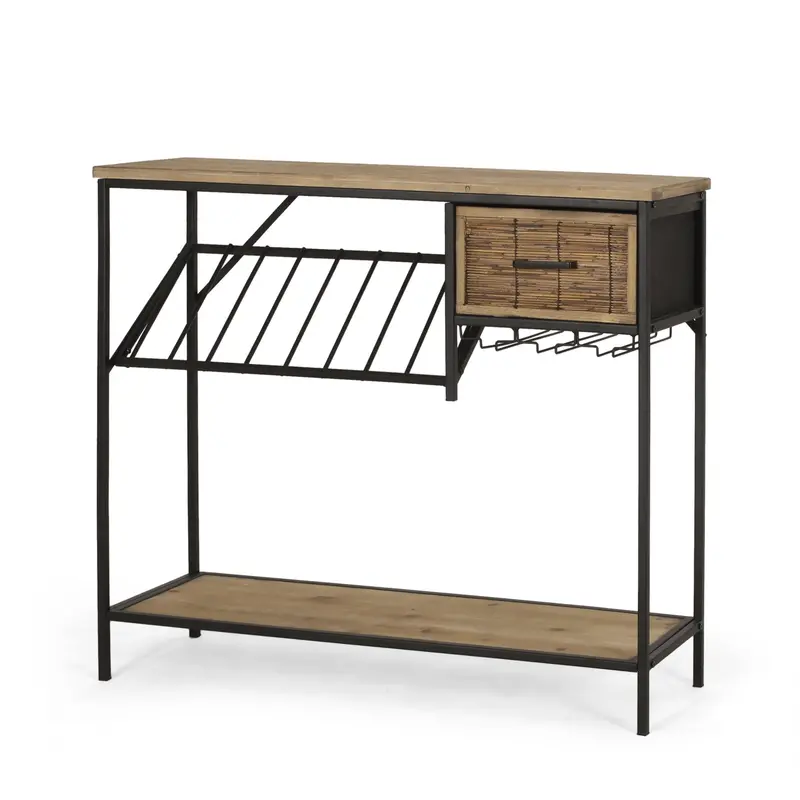 Boho Industrial Console-Style Wine Rack – 8-Bottle Display + Storage Space – Nh800513 1