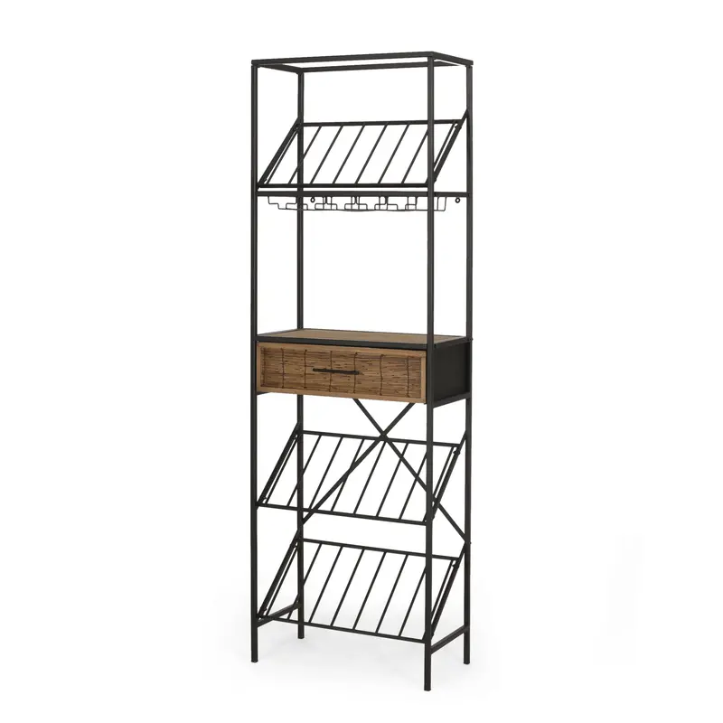 Boho Industrial Floor Wine Rack – 21-Bottle Capacity With Built-In Storage – Nh900513 1