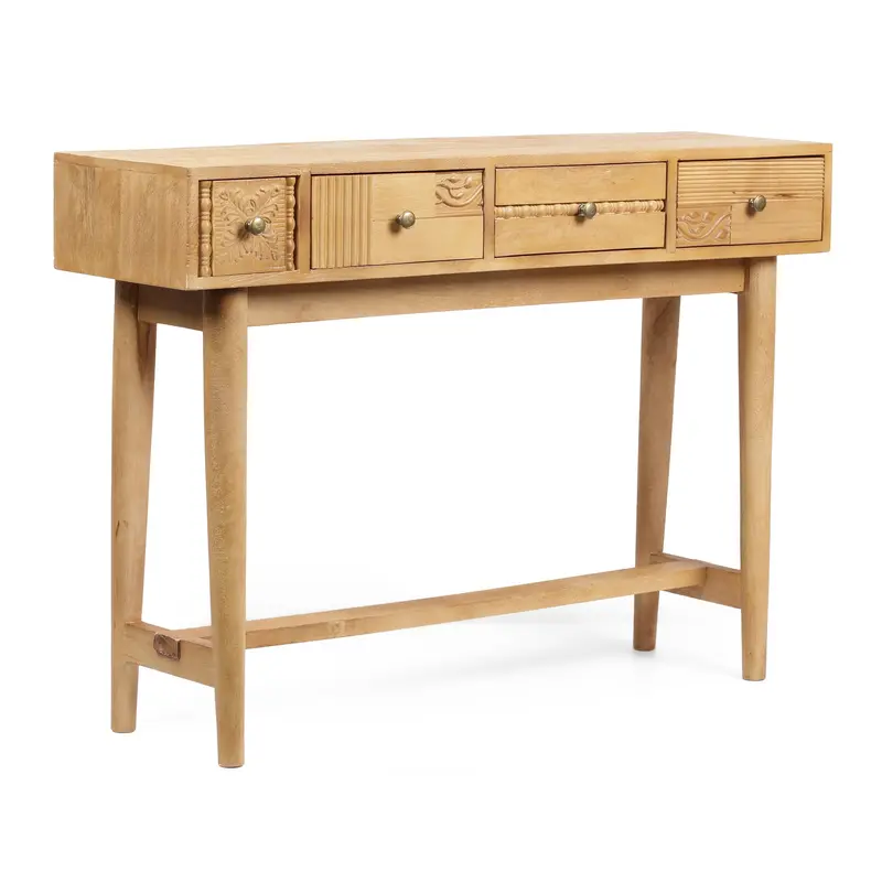 Boho-Inspired 4-Drawer Console Table – Handcrafted From Natural Acacia Wood, Nh033413 1
