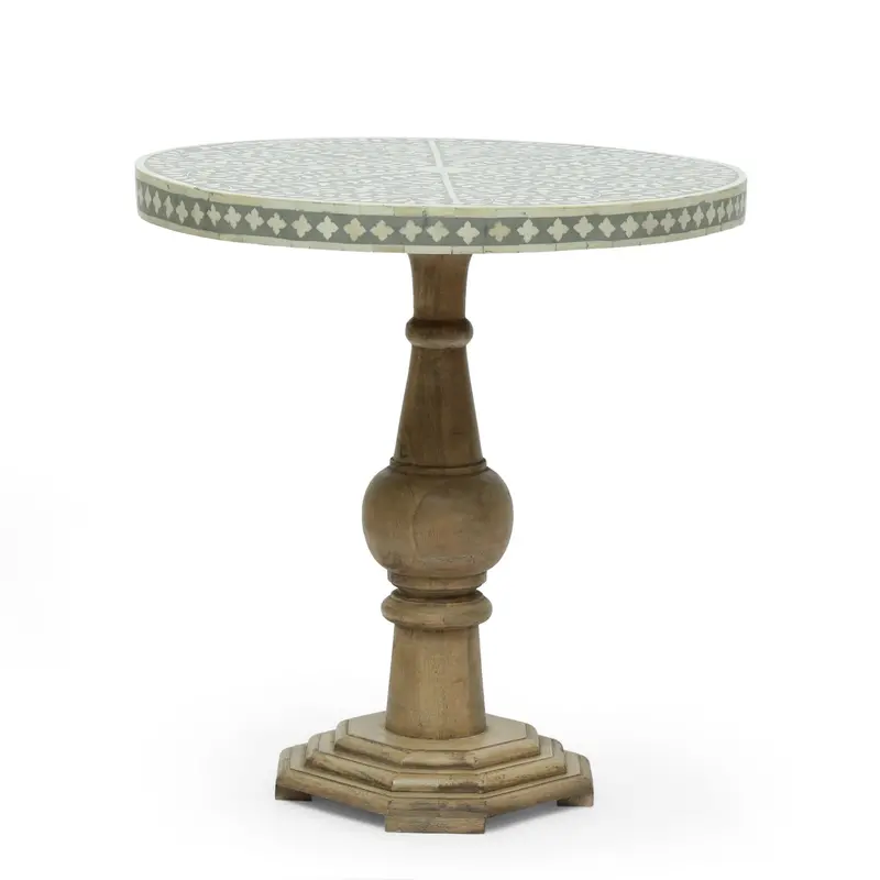 Boho Mango Wood Coffee Table – Natural Top With Soft Gray Base 1