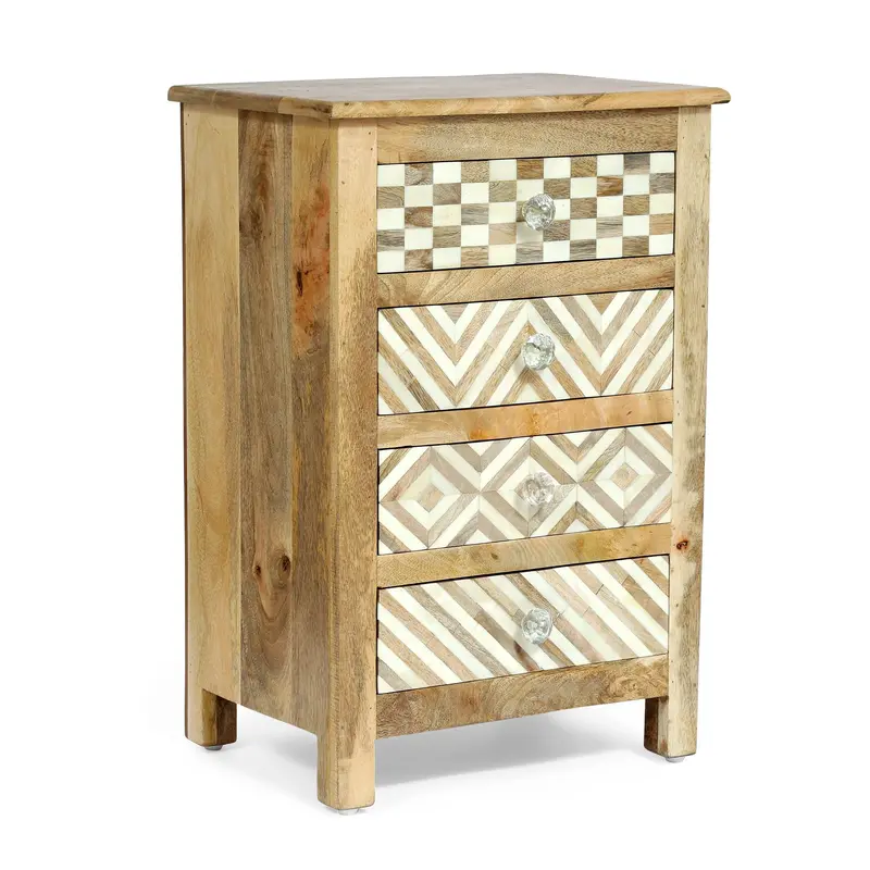 Boho Mango Wood Nightstand With 4 Drawers – Handmade Storage - Nh807313 1