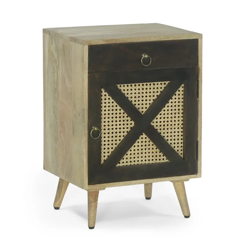 Boho Mango Wood Nightstand With Walnut Inlay And Ample Storage Space - Nh039413 1