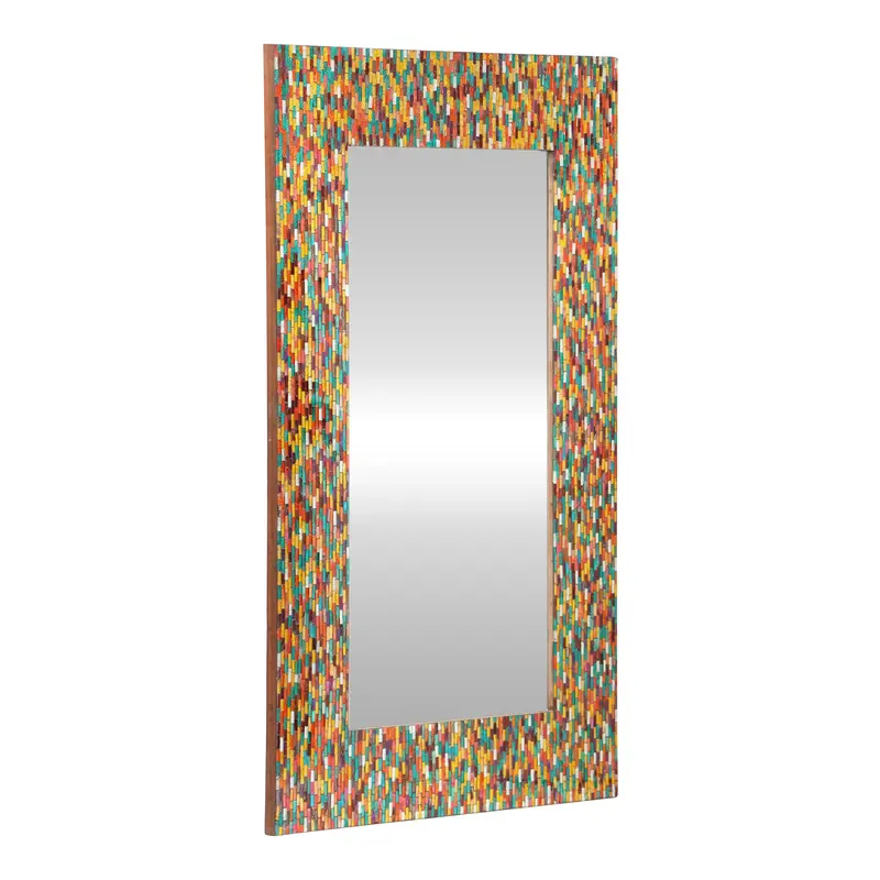 Boho Mosaic Wall Mirror – Rectangular Frame With Multi-Hued Ceramic Inlays 1