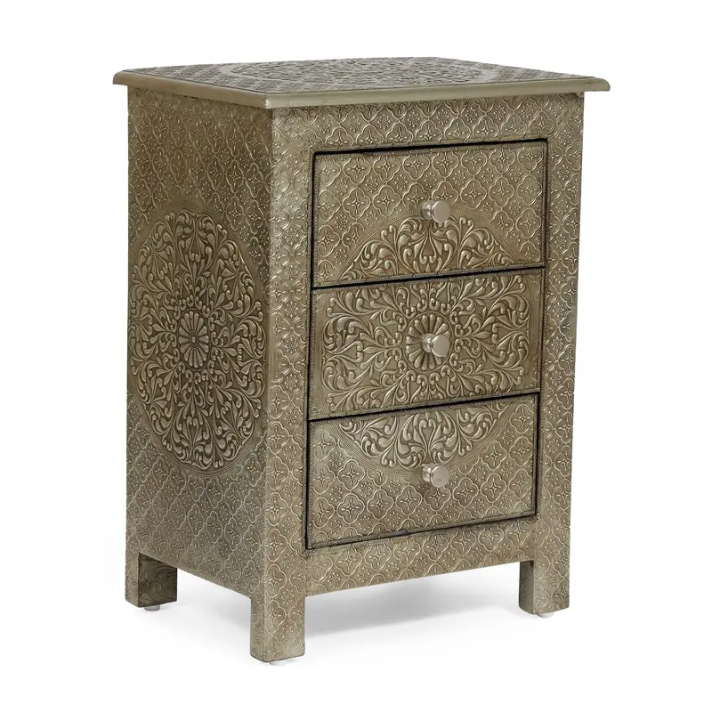 Boho-Style 3-Drawer Nightstand In Solid Wood – Nh709313 1