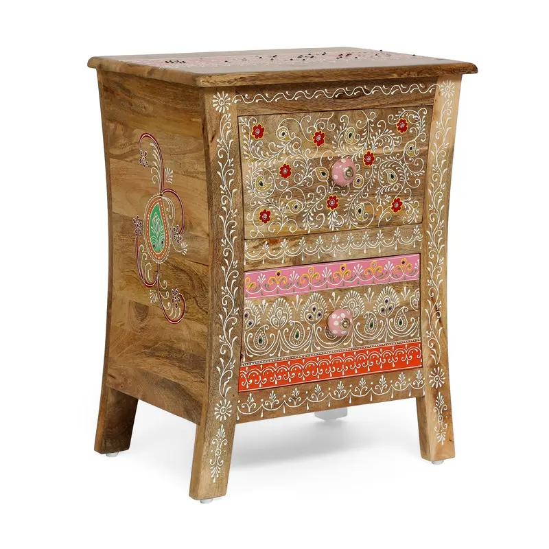Boho-Style Mango Wood Nightstand With 2 Drawers - Nh646313 1