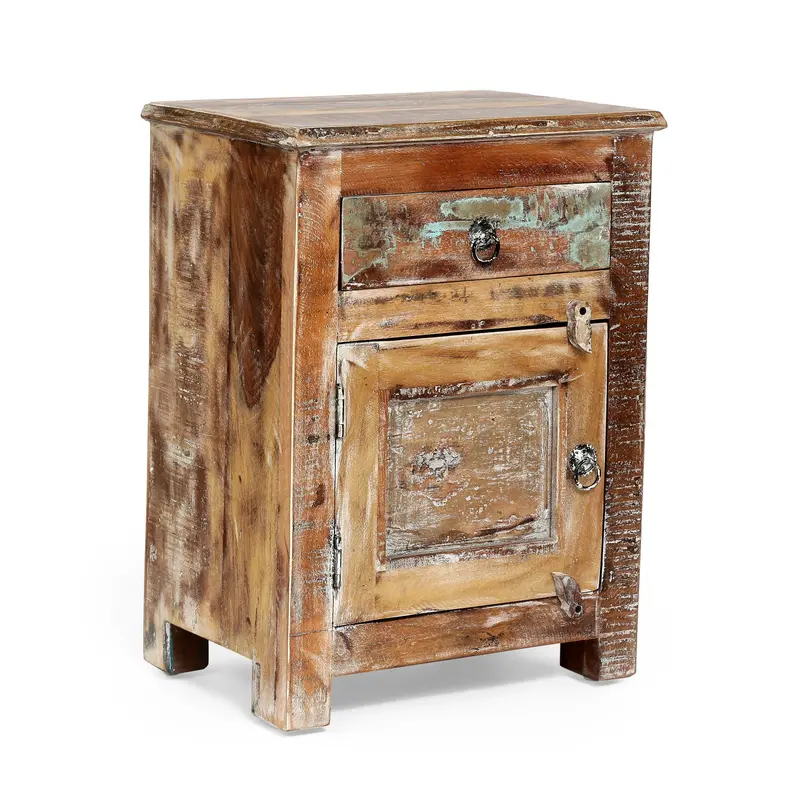 Boho Wooden Nightstand – Mixed-Material Bedside Stand – Nh832413 1