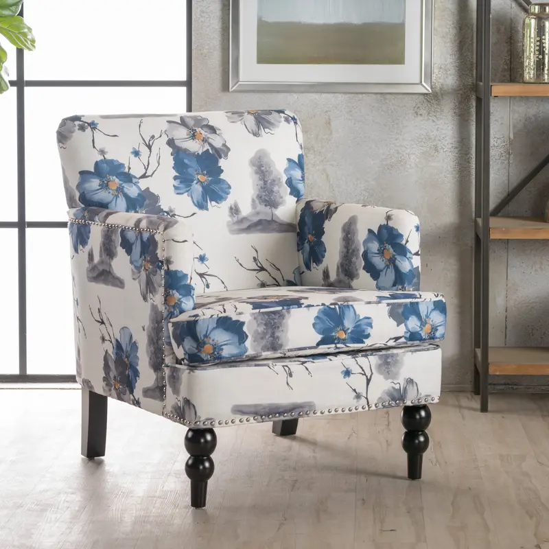 Botanical Floral Print Fabric Club Chair – Nh934003 1