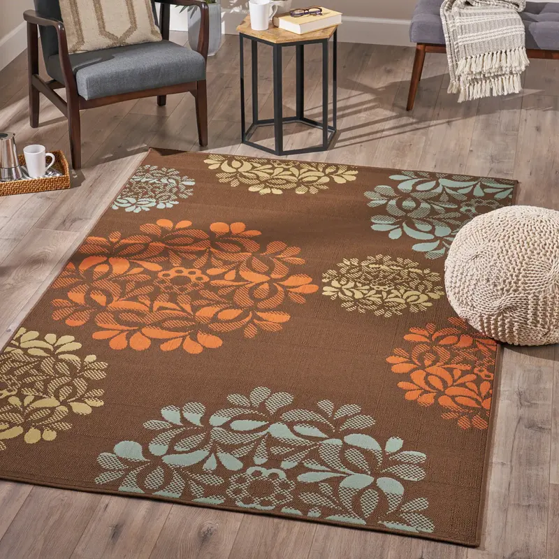 Brown And Denim Floral Area Rug – Nh816503 1