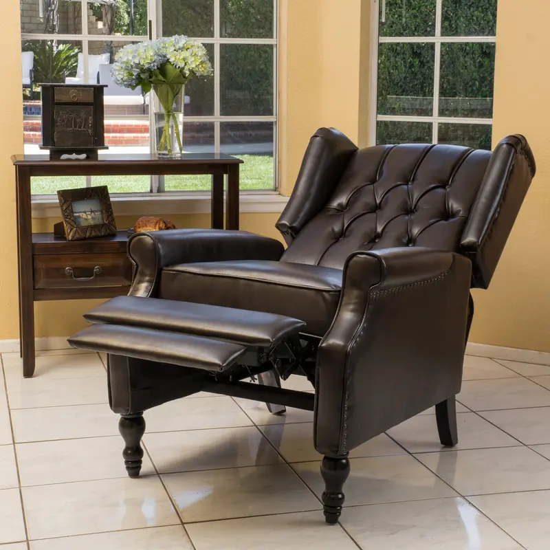 Brown Leather Recliner Chair – Modern Contoured Silhouette - Nh111692 1