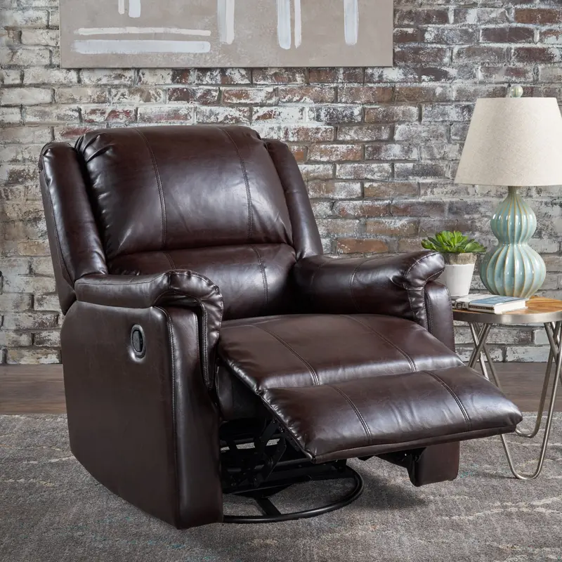 Brown Leather Swivel Glider Recliner With Tufted Detailing - Nh950203 1
