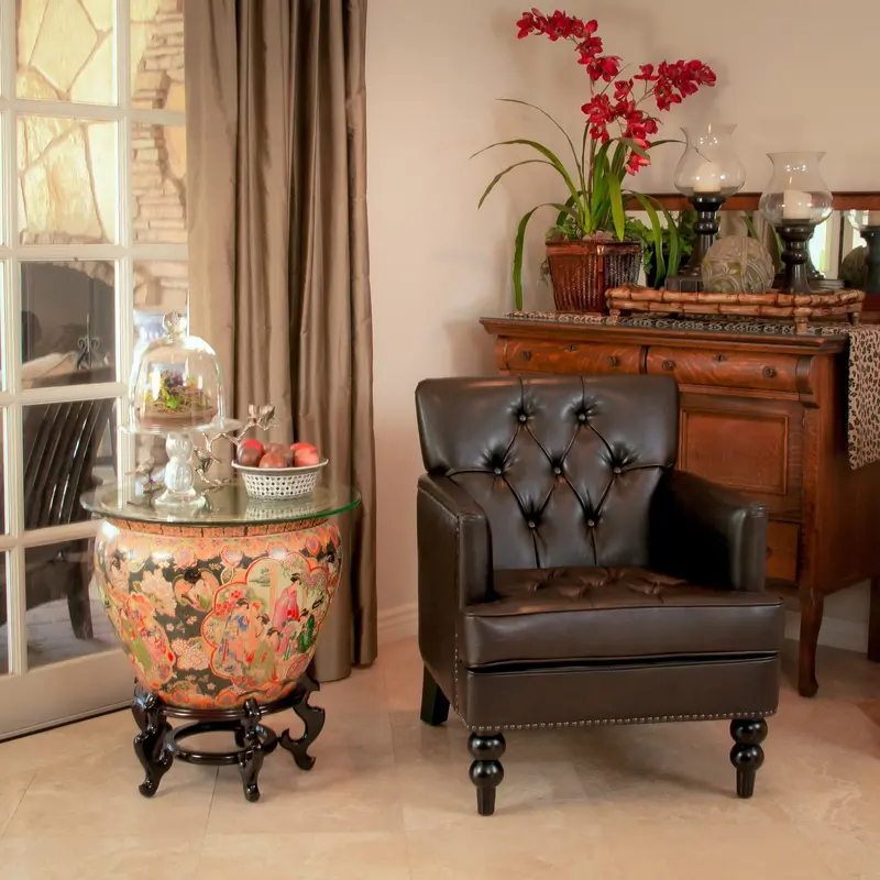 Brown Top-Grain Leather Club Armchair - Nh453732 1