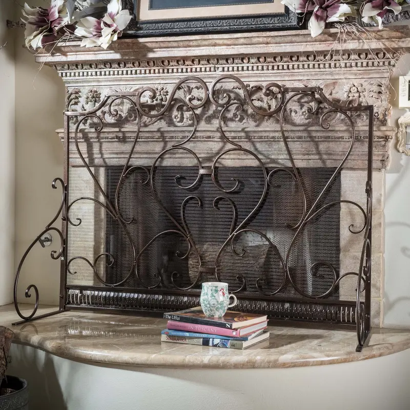 Brushed Gold Wrought Iron Fireplace Screen – Luxe Metallic Finish, Nh154592 1