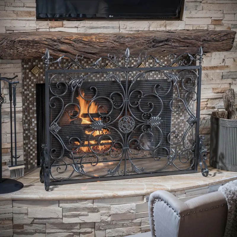 Brushed Silver Wrought Iron Fireplace Screen – Sleek Modern Look, Nh944592 1
