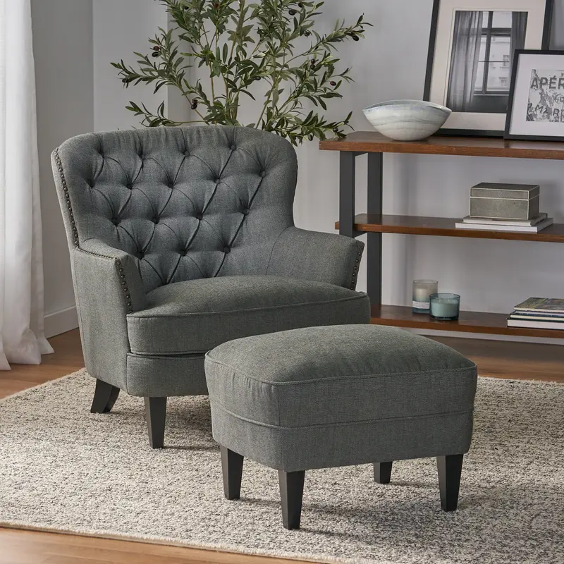 Button-Tufted Club Chair With Coordinating Footstool - Nh295992 1