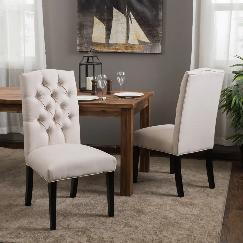 Button-Tufted Linen-Look Dining Chairs With Tapered Legs (2-Pack) – Nh338812 1