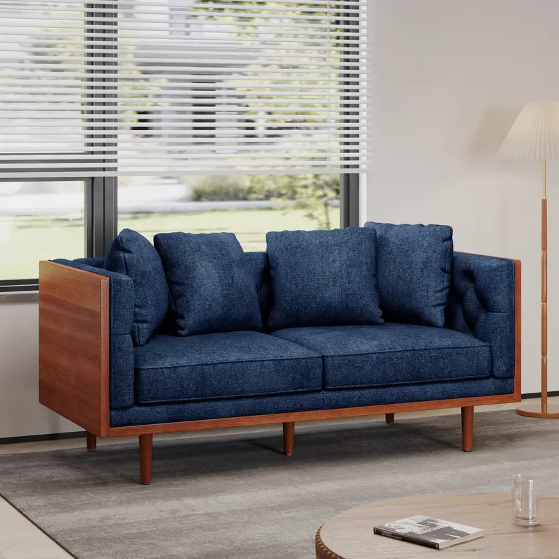 Button-Tufted Mid-Century Loveseat – Compact Upholstered Two-Seater Sofa 3