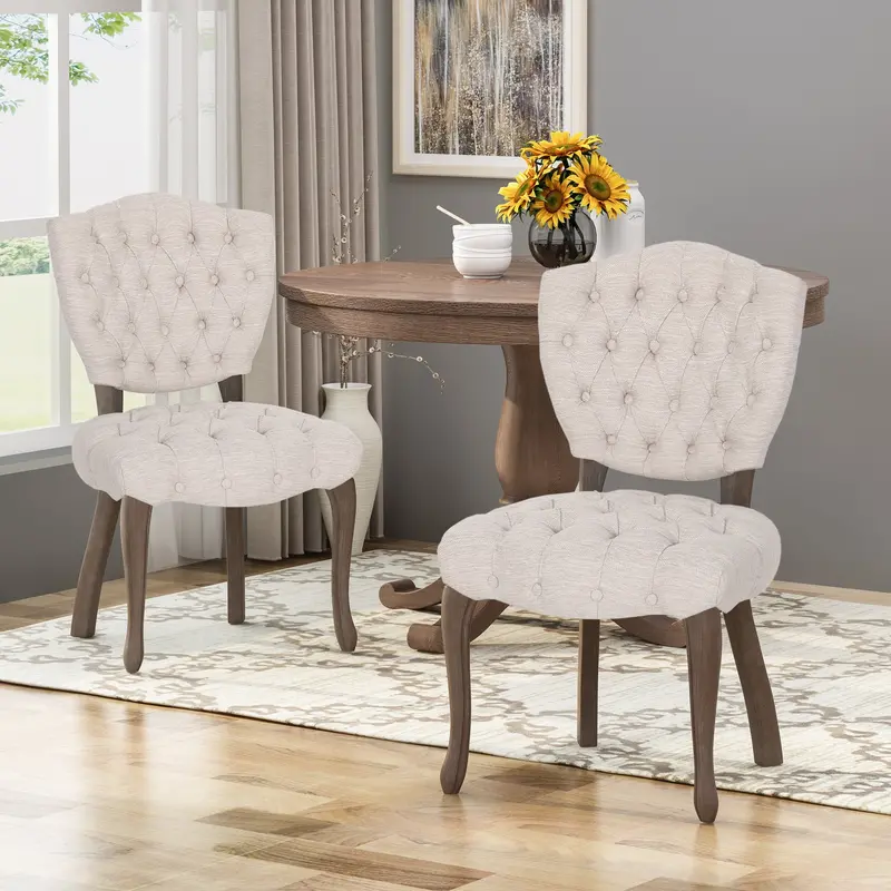 Cabriole-Leg Tufted Dining Chairs – Traditional Pair (Nh922903) 1