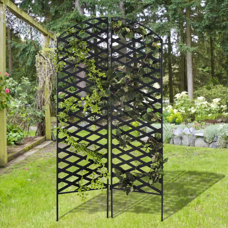 Camper Modern Iron Garden Trellis – 72-Inch Two-Panel Black Metal Plant Support For Indoor Or Outdoor Use 1