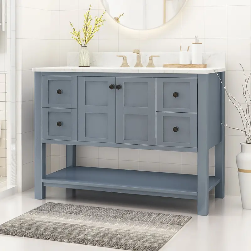 Carrara White Marble-Topped 48" Wooden Bathroom Vanity – Single Sink, Modern Style (Nh229703) 1