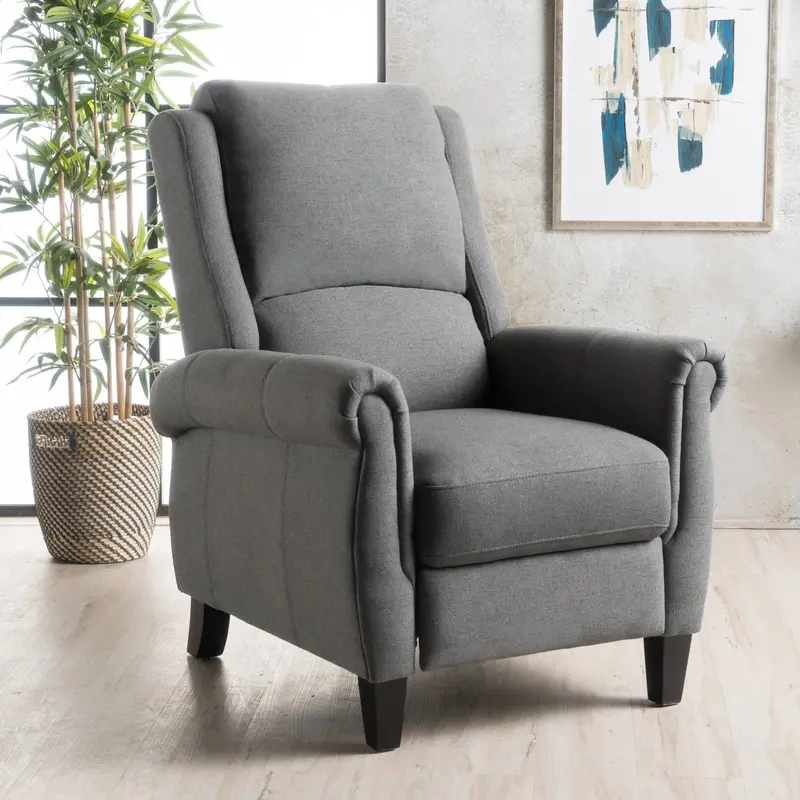 Charcoal Fabric Push-Back Recliner With Scrolled Arms – Elegant Detailing - Nh266003 1