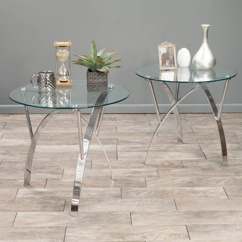 Chrome-Legged Round End Tables – Clear Tempered Glass Tops, Set Of Two (Nh104592) 1