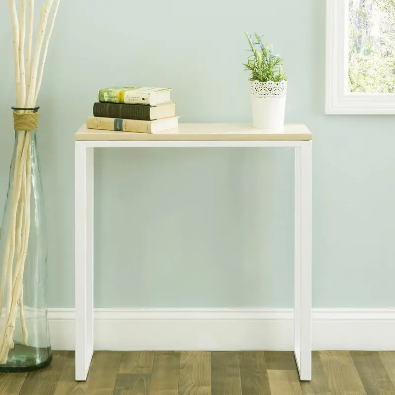 Ciocco Console Table – Modern Wooden Top With White Powder-Coated Steel Base (28" L × 10" D × 29" H) 1