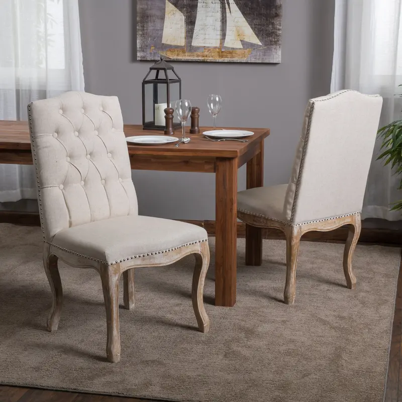 Classic Button-Tufted Fabric Dining Chairs With Curved Cabriole Legs – 2-Set (Nh803412) 1