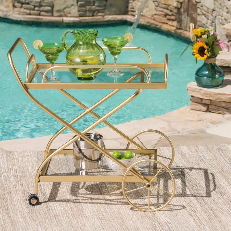 Classic Gold-Tone Iron And Glass Outdoor Bar Cart – Nh725403 1