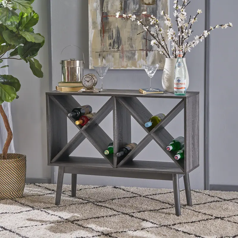 Compact Mid-Century Wine Cabinet With Display Shelving – Nh466303 1