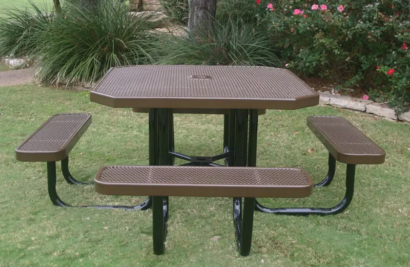 Compact Portable Octagonal Picnic Table With Perforated Steel Construction 1