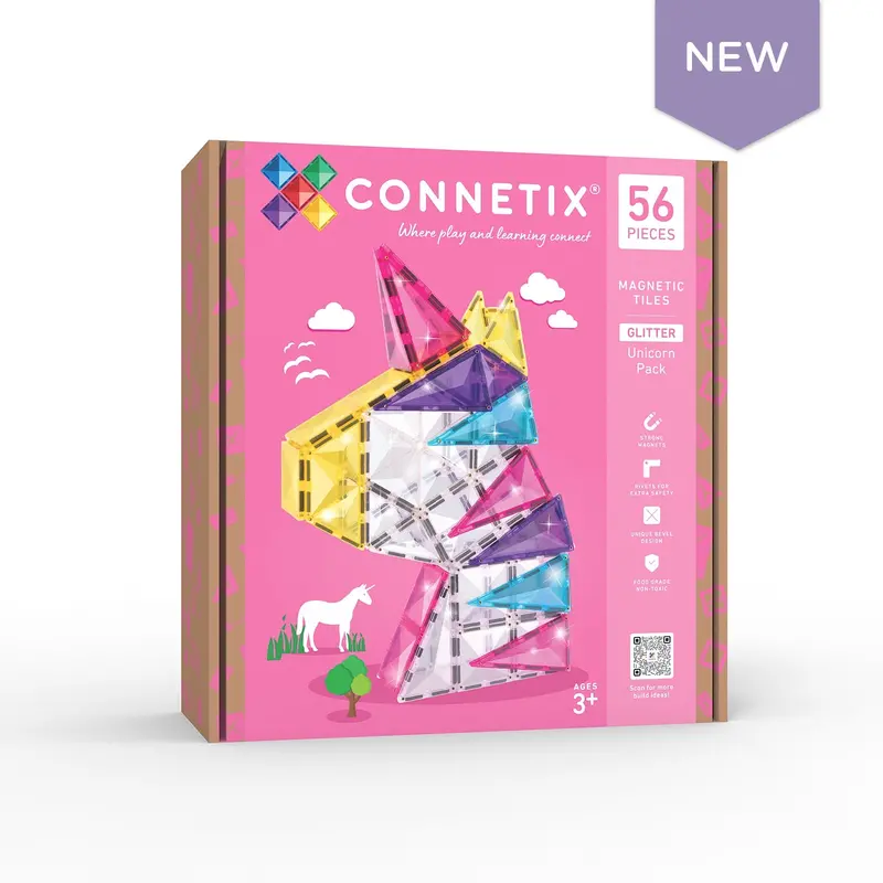 Connetix Glitter Unicorn Set – 56-Piece Iridescent Magnetic Imaginative Play Pack 1