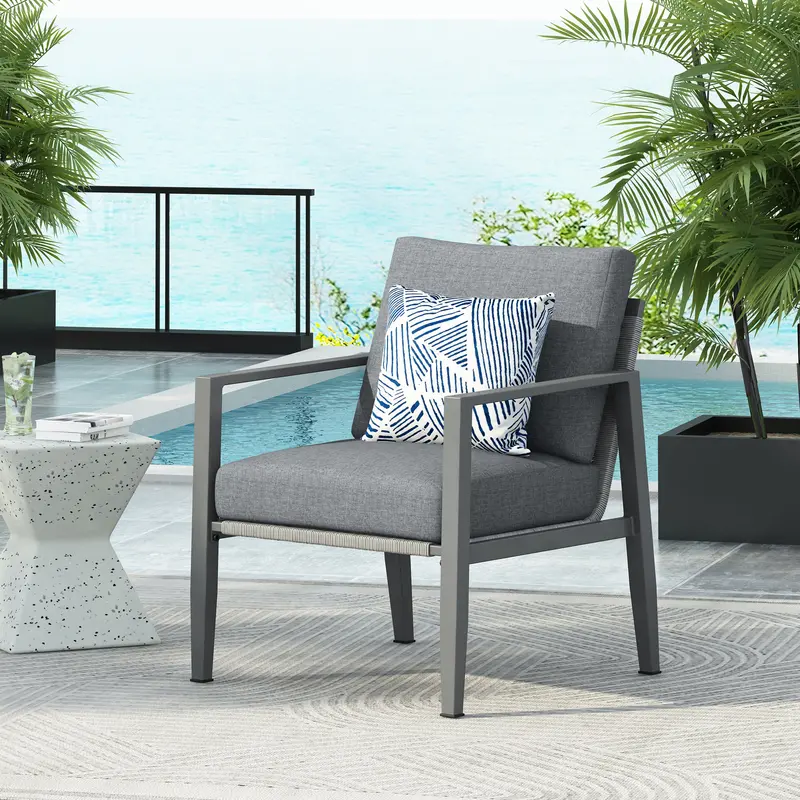 Contemporary Aluminum Rope Accent Chair For Outdoor Spaces – Gray Finish 1