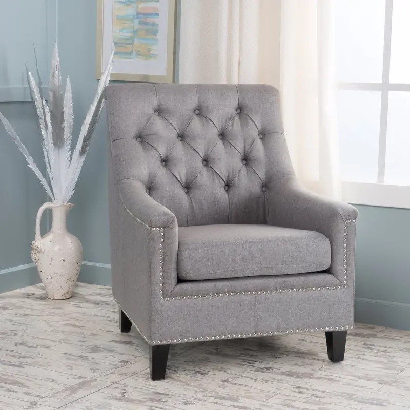 Contemporary Club Chair In Textured Fabric With Nailhead Trim - Nh240003 1