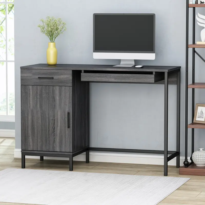 Contemporary Faux Wood Grain Computer Desk – Space-Saving Design - Nh598013 1
