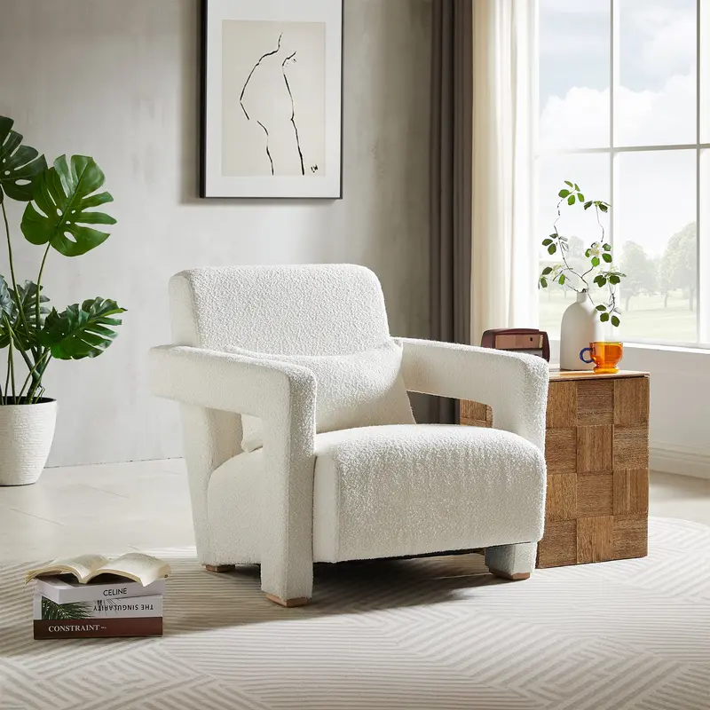 Contemporary Lounge Chair With Solid Wood Block Legs And Armrests 1