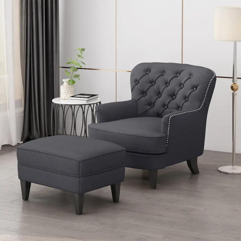 Contemporary Tufted Club Chair And Matching Ottoman Set - Nh569113 1