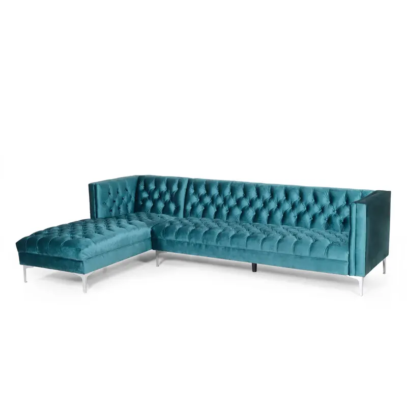 Contemporary Tufted Velvet Chaise Sectional For Modern Living Spaces - Nh035413 1