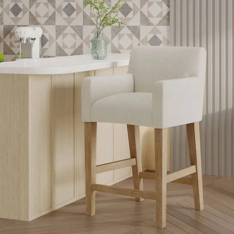 Contemporary Upholstered Counter Stool – 26-Inch Fabric Seat On Wooden Frame 1