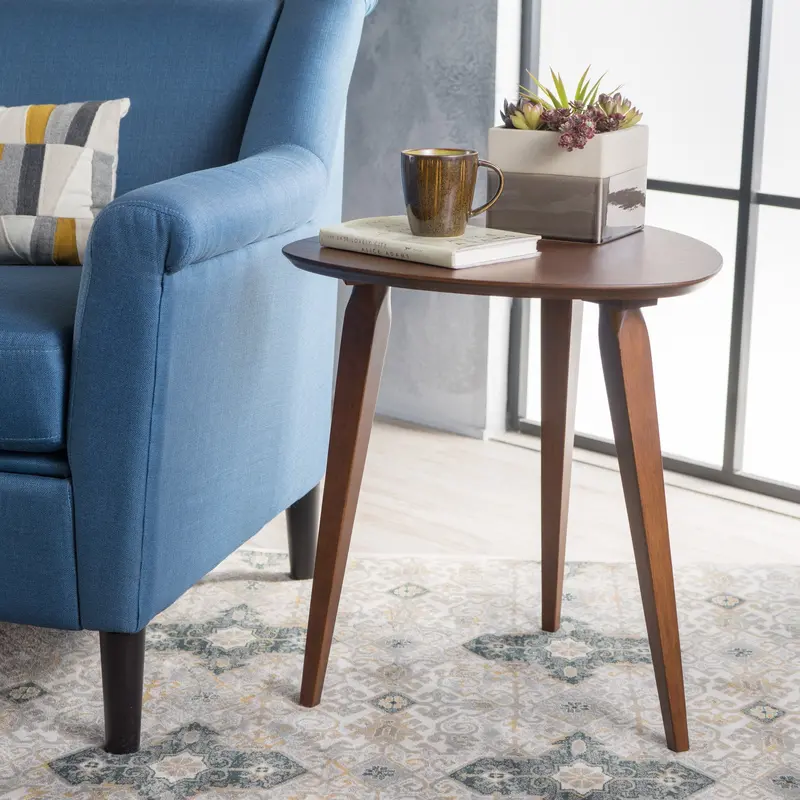 Contemporary Wood-Grain End Table – Geometric Base, Matte Finish, Modern Appeal (Nh519992) 1