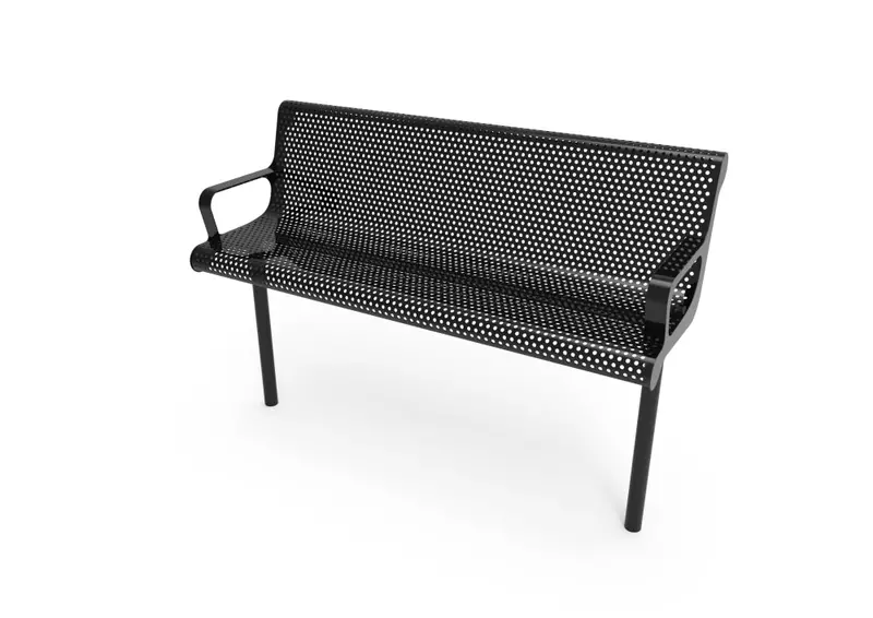 Contoured Perforated Steel Bench With Armrests For Enhanced Comfort 1