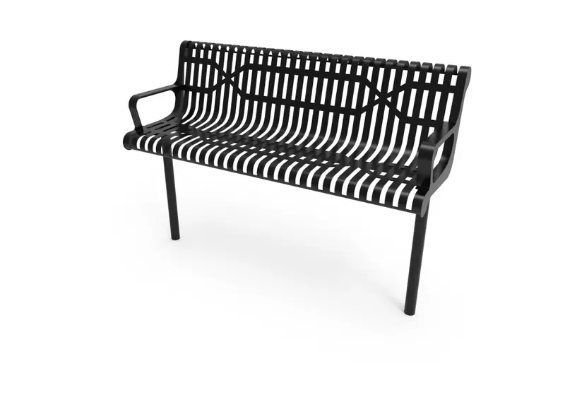 Contoured Slatted Steel Bench With Armrests 1