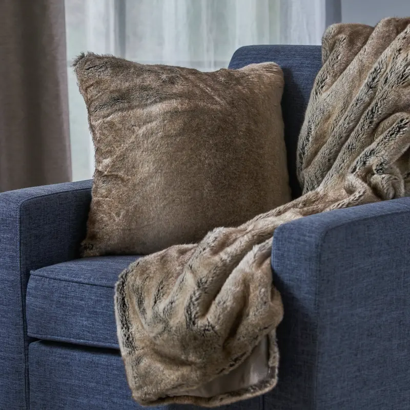 Cozy Faux Fur Pillow And Throw Blanket Duo (2-Piece Set) - Nh721303 1