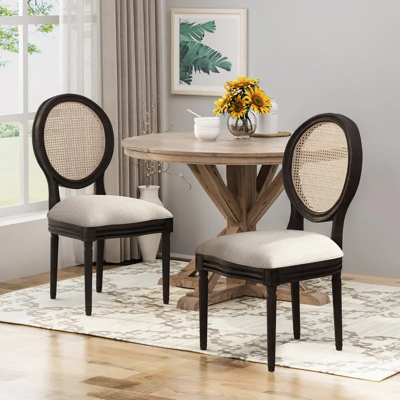 Cushioned Wooden Dining Chairs In Beige, Natural & Black – 2-Pack (Nh242903) 1